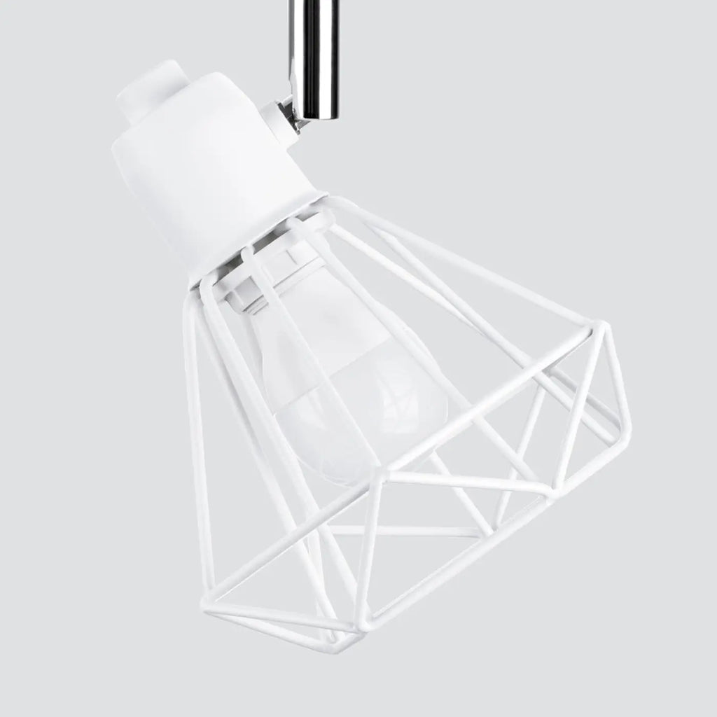 Plafonnier 3 cages en acier blanc, ampoules visibles, 52 cm
