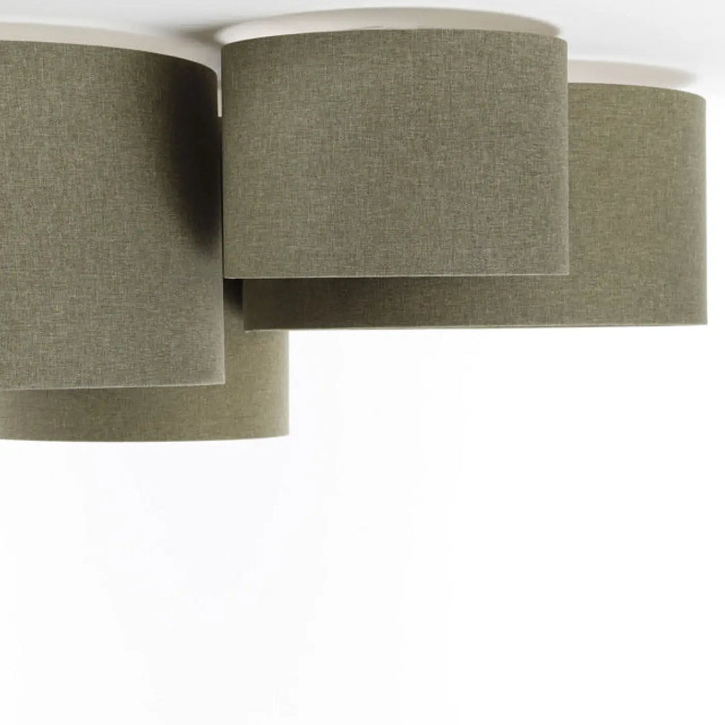 Plafonnier 4 cylindres en tissu vert gris et écru, 92 cm de large