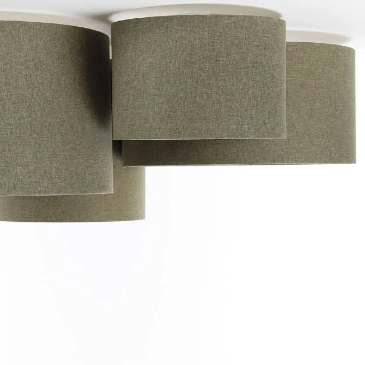 Plafonnier 4 cylindres en tissu vert gris et écru, 92 cm de large