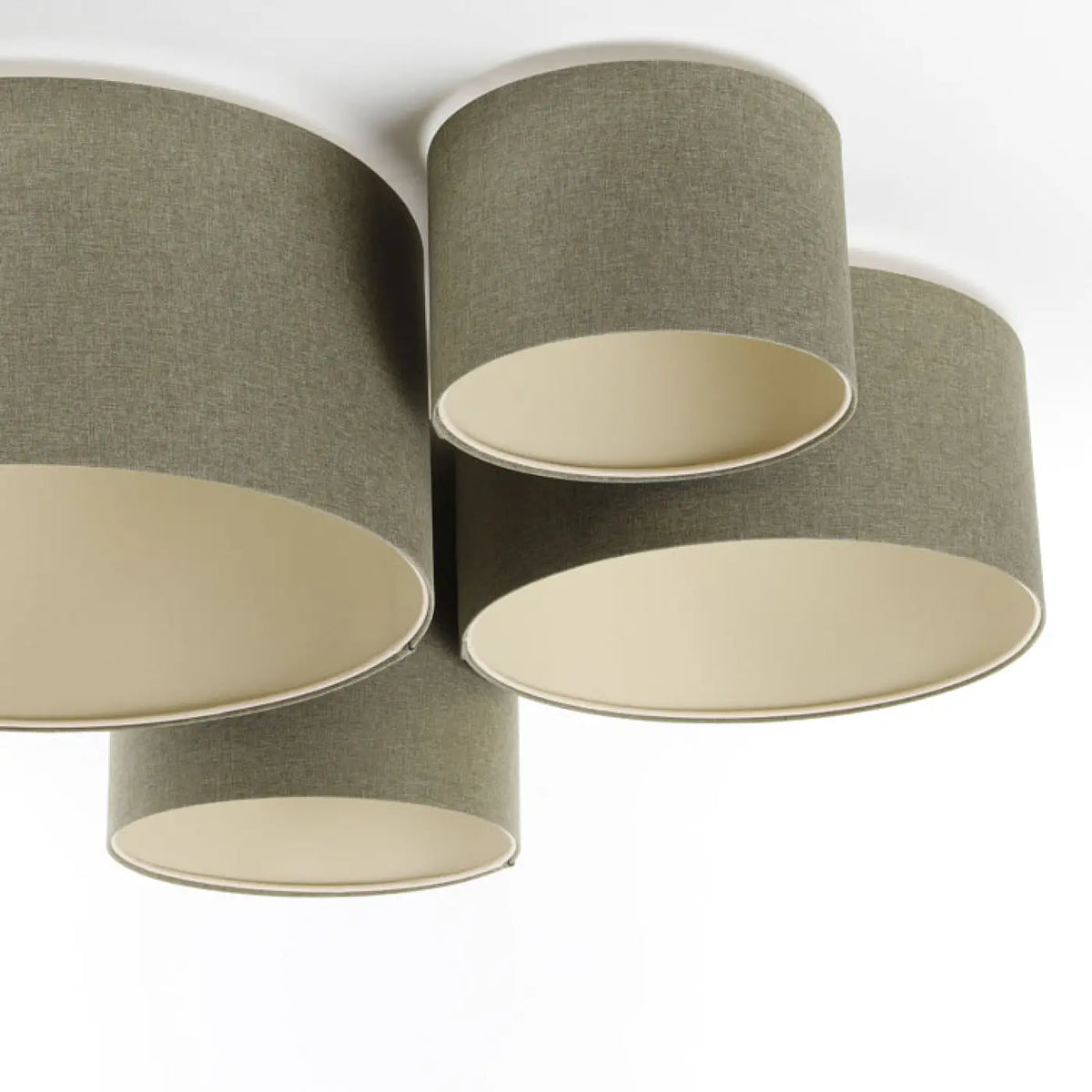 Plafonnier 4 cylindres en tissu vert gris et écru, 92 cm de large