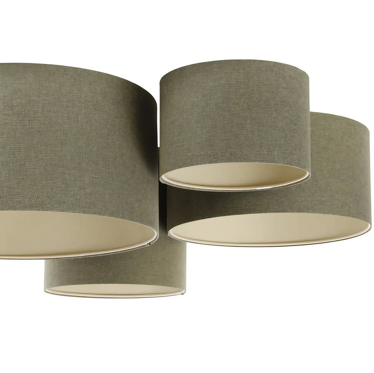 Plafonnier 4 cylindres en tissu vert gris et écru, 92 cm de large