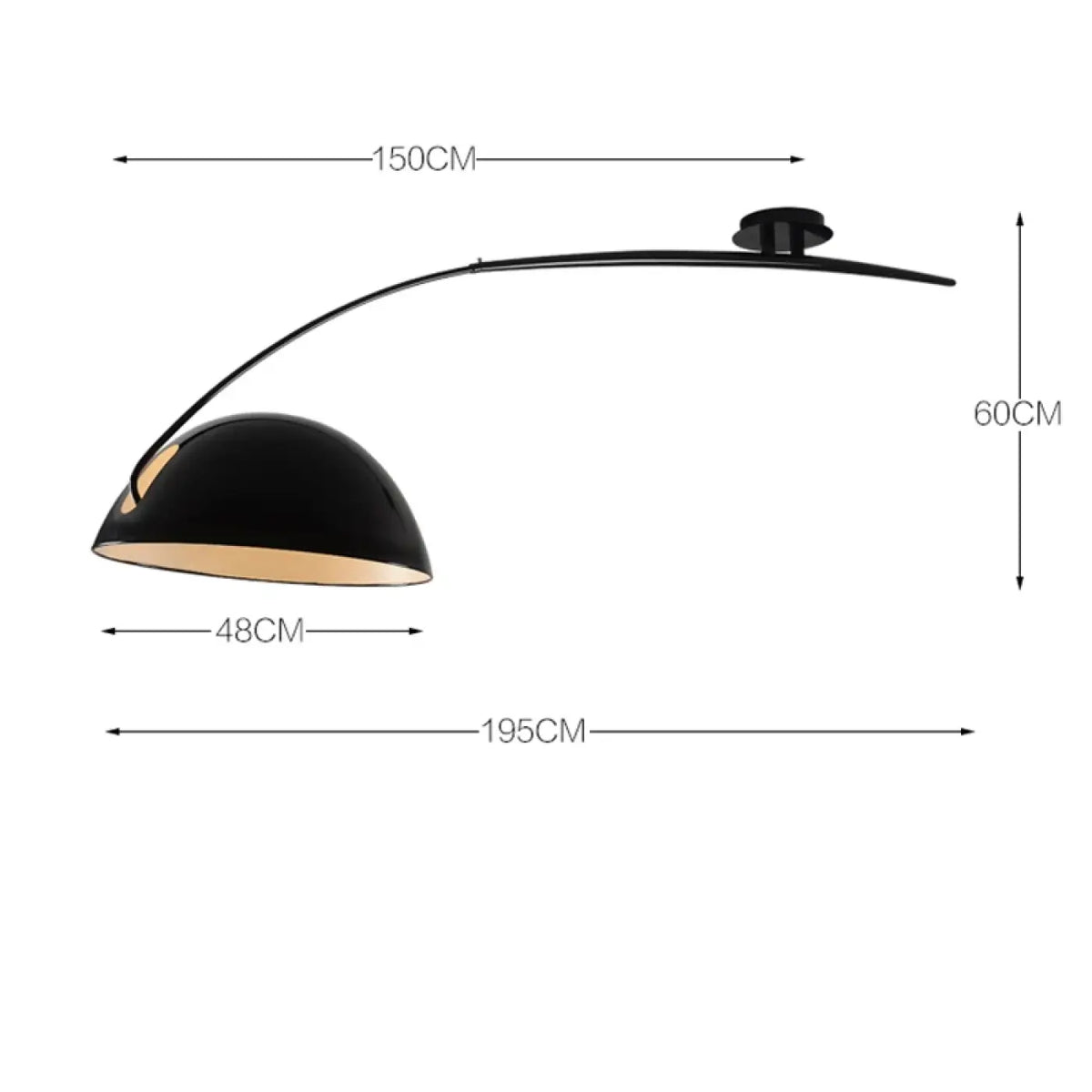 Plafonnier en arc moderne pour salon, blanc ou noir