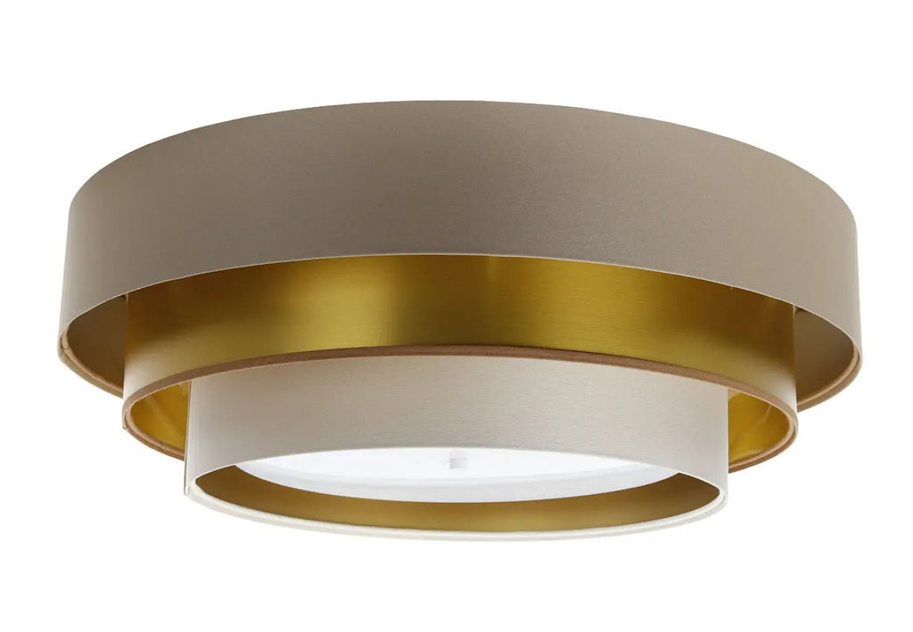 Plafonnier rond à trois abat-jours beige, crème et doré, 60 cm