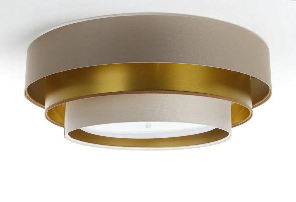 Plafonnier rond à trois abat-jours beige, crème et doré, 60 cm