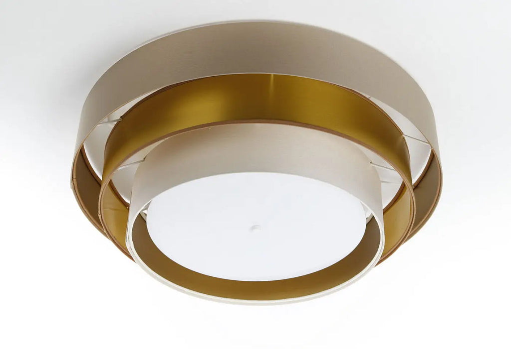 Plafonnier rond à trois abat-jours beige, crème et doré, 60 cm