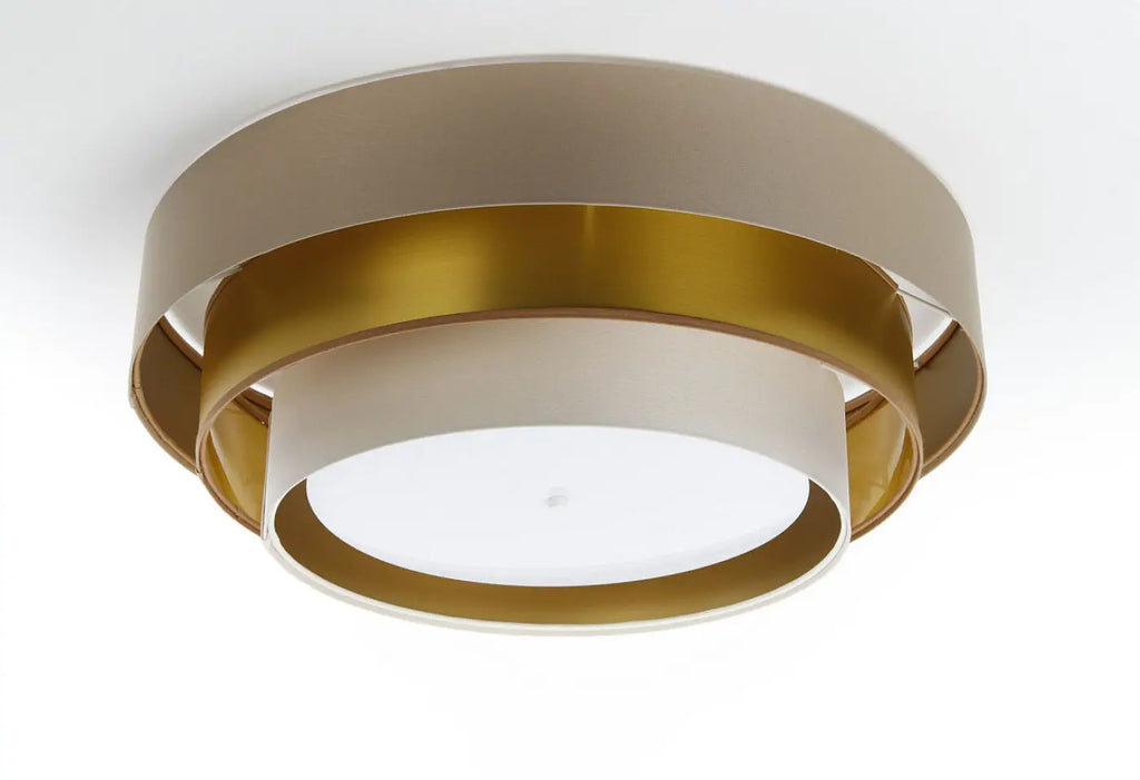 Plafonnier rond à trois abat-jours beige, crème et doré, 60 cm