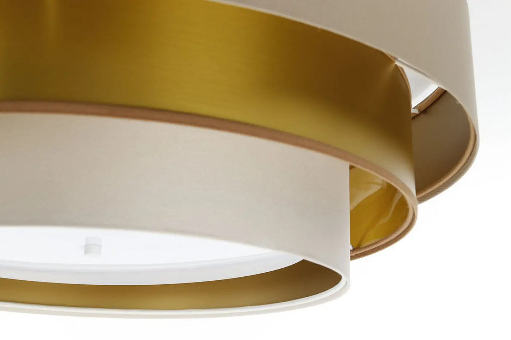 Plafonnier rond à trois abat-jours beige, crème et doré, 60 cm