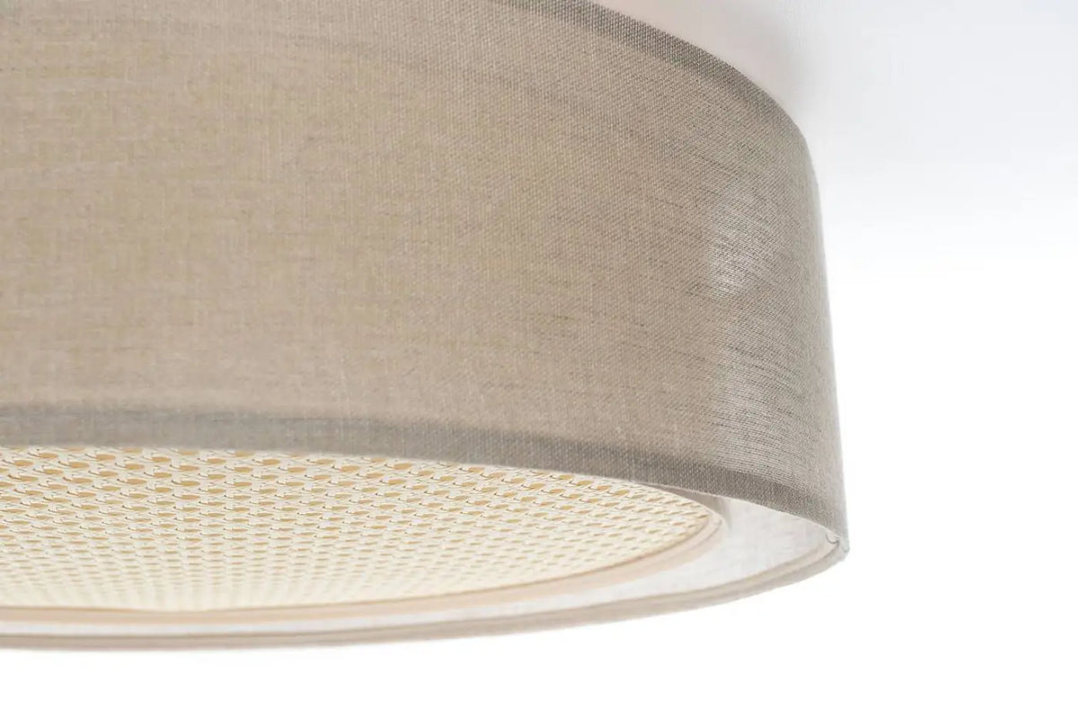Plafonnier rond tissu beige crème et rotin, 50 ou 60 cm