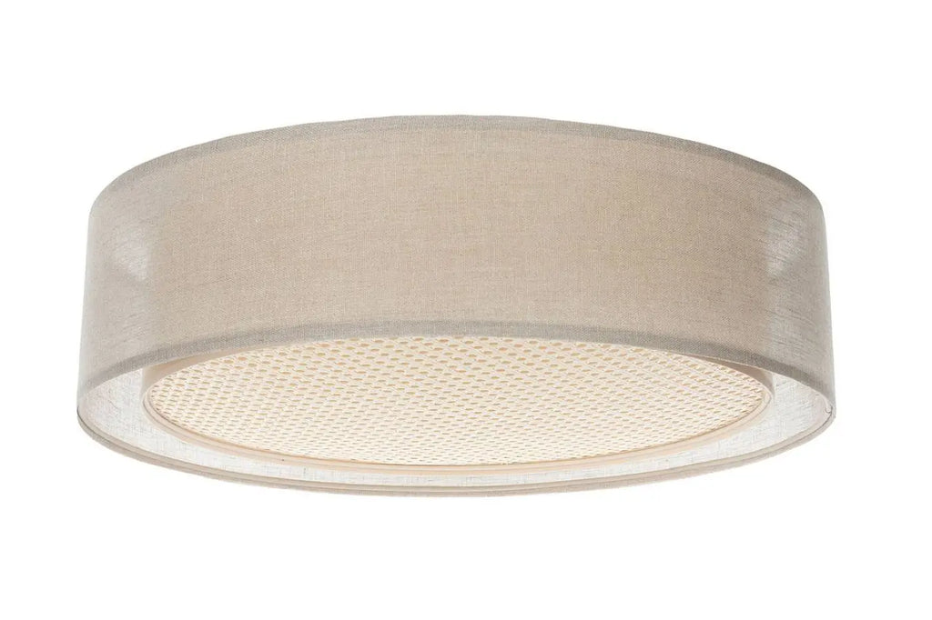 Plafonnier rond tissu beige crème et rotin, 50 ou 60 cm