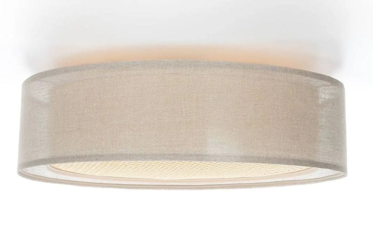 Plafonnier rond tissu beige crème et rotin, 50 ou 60 cm