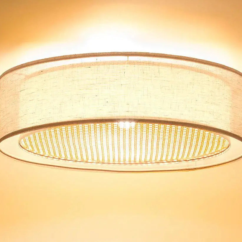 Plafonnier rond tissu beige crème et rotin, 50 ou 60 cm