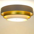 Plafonnier rond à trois abat-jours beige, crème et doré, 60 cm