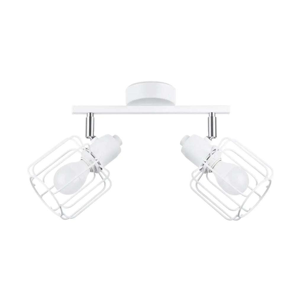 Plafonnier 2 spots orientables à grilles, métal blanc, 27 cm