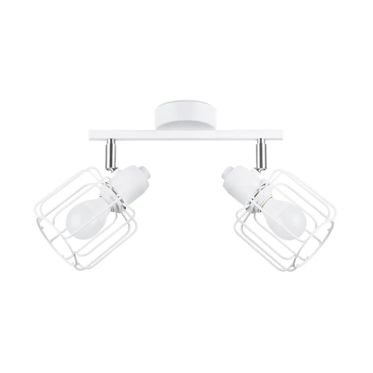 Plafonnier 2 spots orientables à grilles, métal blanc, 27 cm