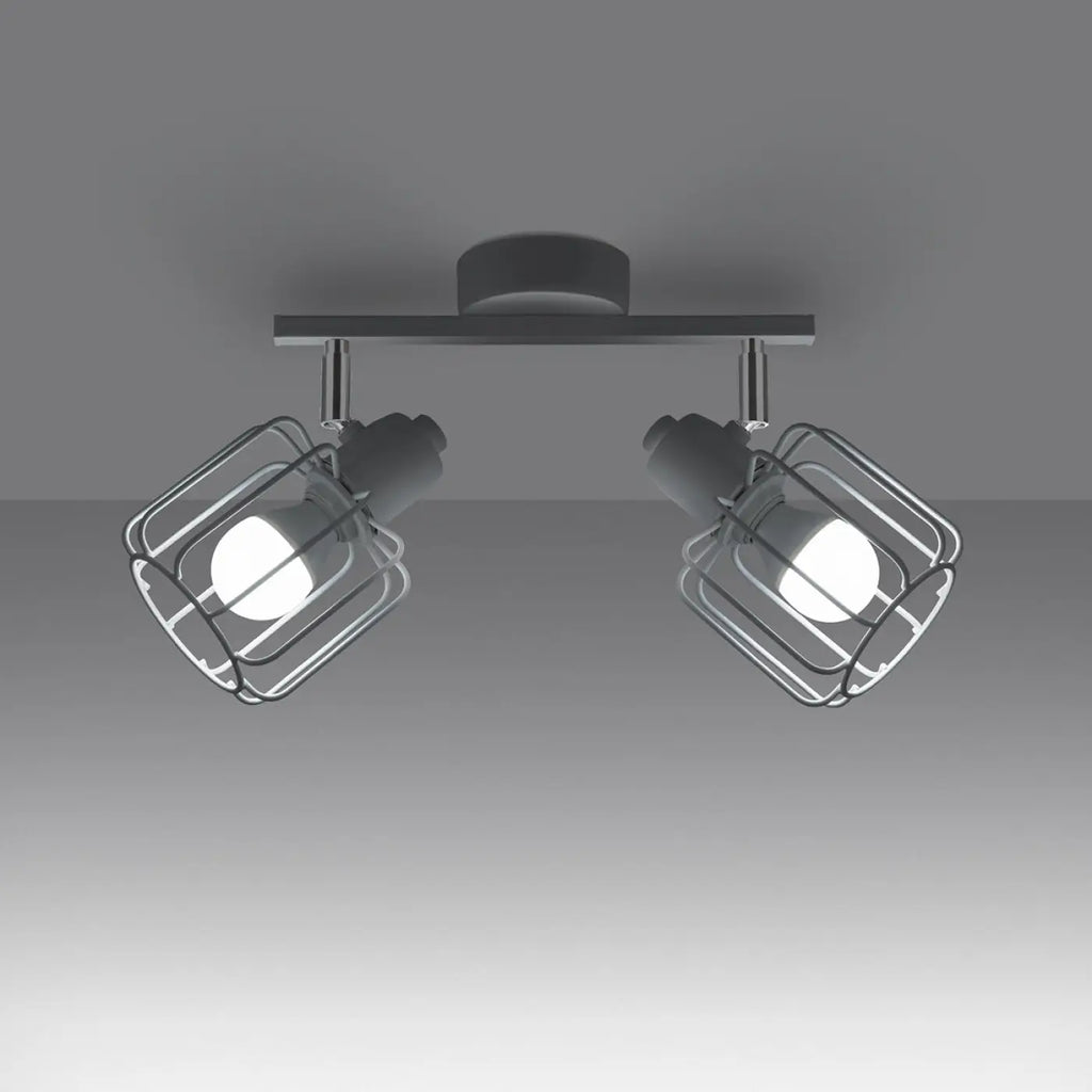 Plafonnier 2 spots orientables à grilles, métal blanc, 27 cm