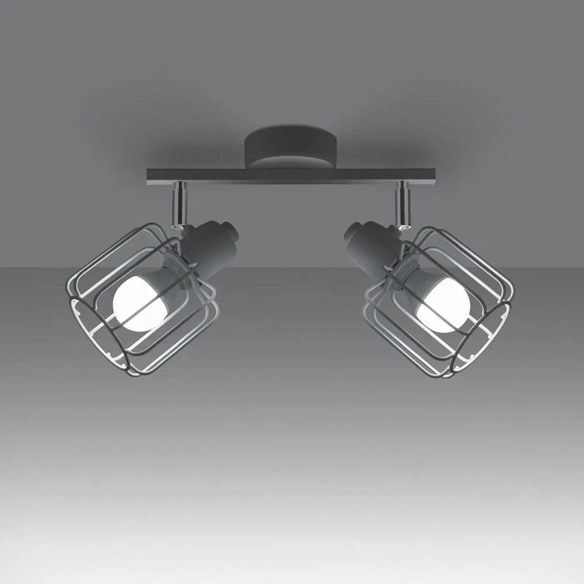 Plafonnier 2 spots orientables à grilles, métal blanc, 27 cm