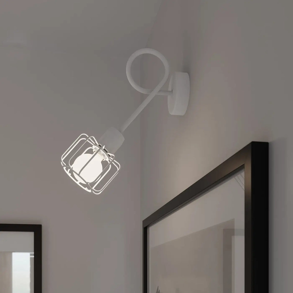 Plafonnier 2 spots orientables à grilles, métal blanc, 27 cm