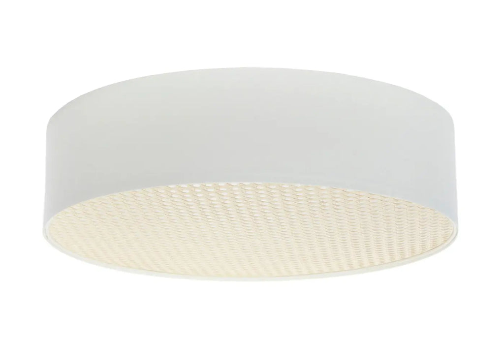 Plafonnier tissu blanc perle et diffuseur en rotin écru