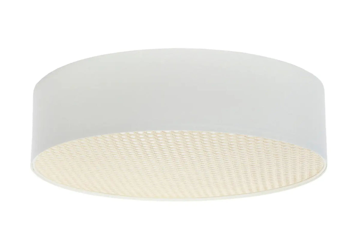 Plafonnier tissu blanc perle et diffuseur en rotin écru