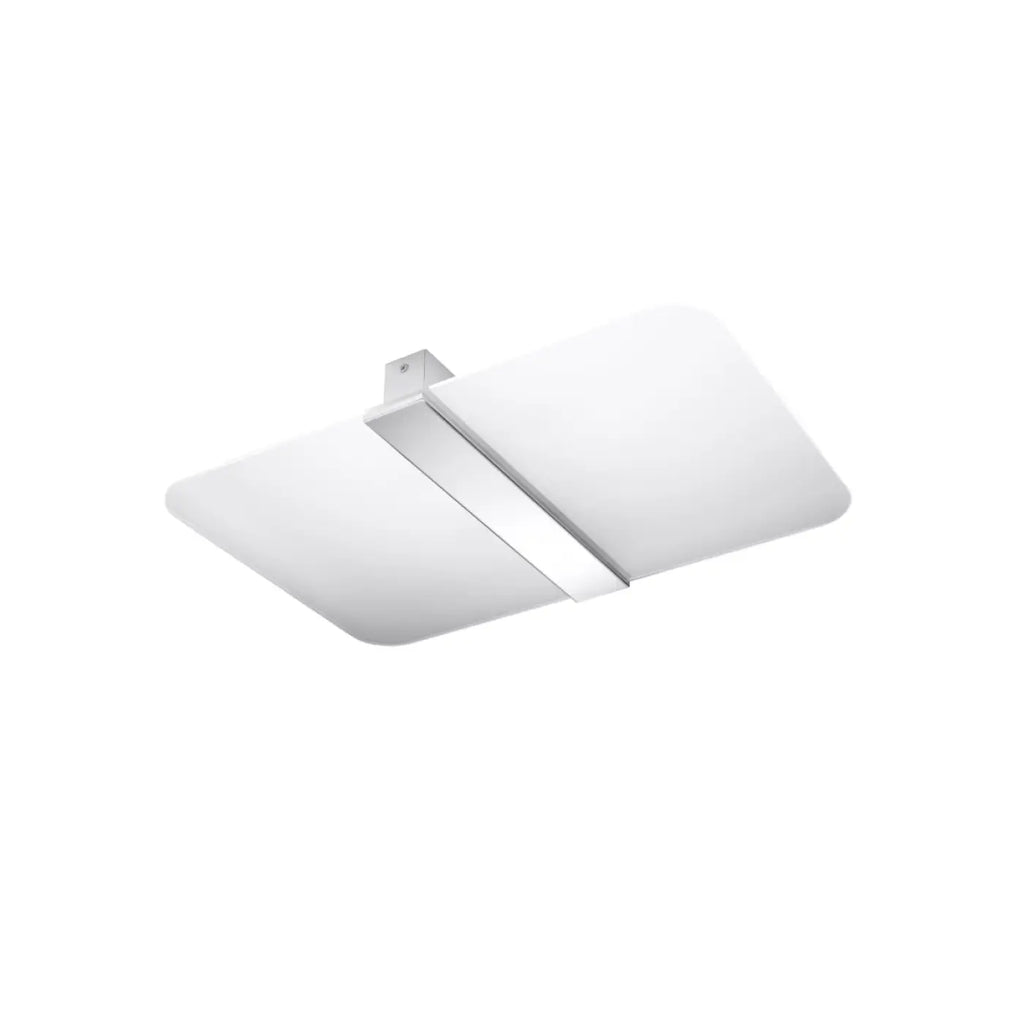 Plafonnier plat rectangulaire en verre blanc mat et barre chromée