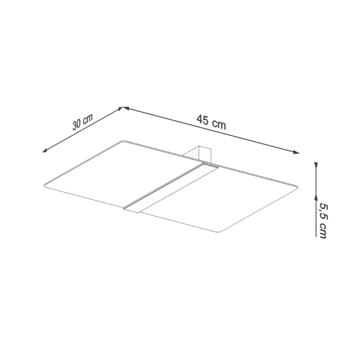 Plafonnier plat rectangulaire en verre blanc mat et barre chromée
