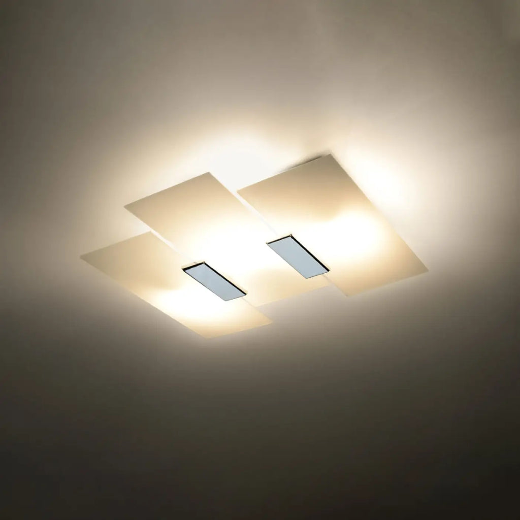 Plafonnier plat à plaques de verre blanc superposées, 3 ampoules