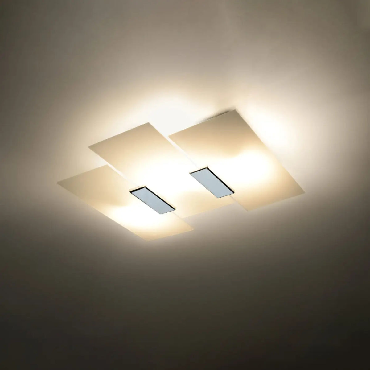Plafonnier plat à plaques de verre blanc superposées, 3 ampoules