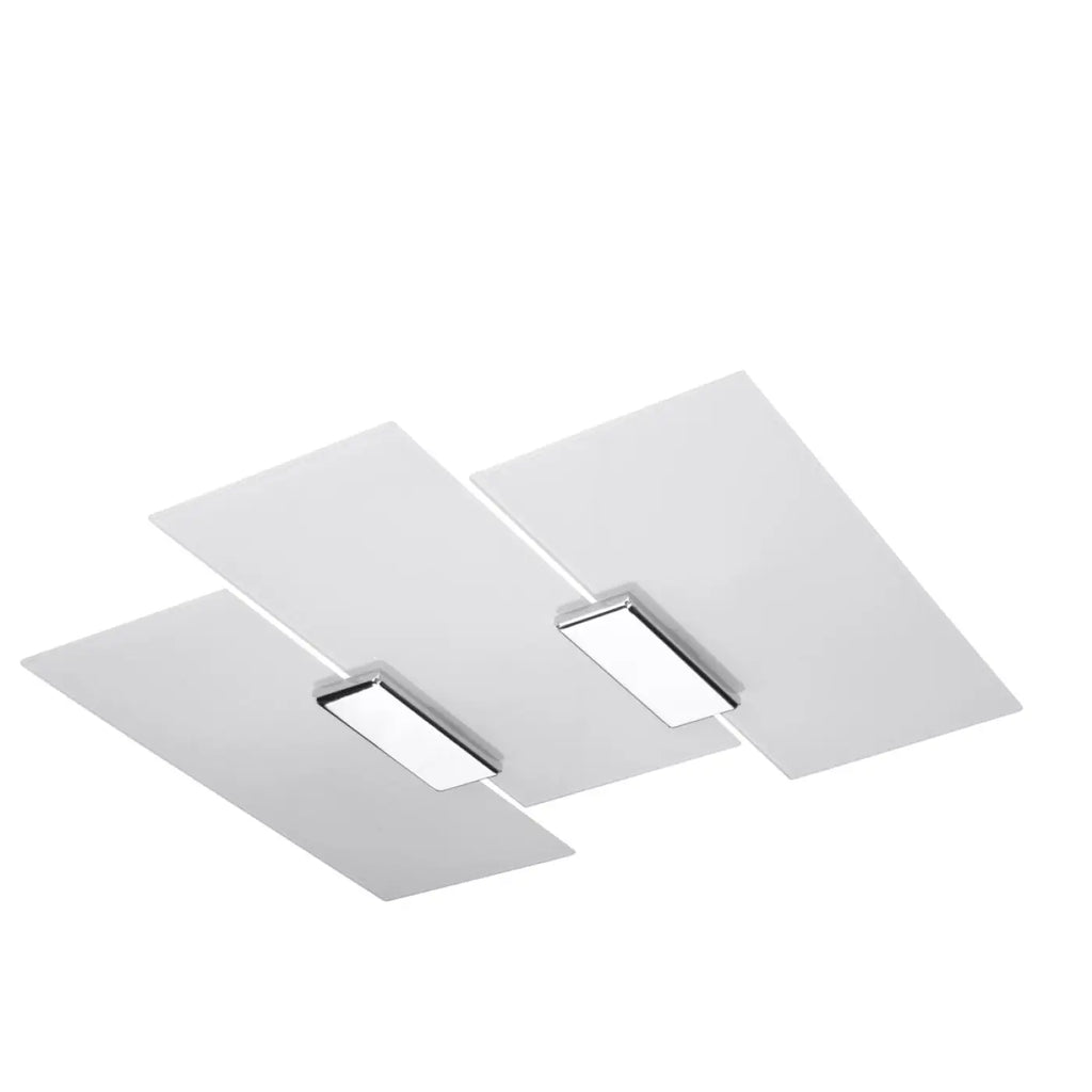 Plafonnier plat à plaques de verre blanc superposées, 3 ampoules