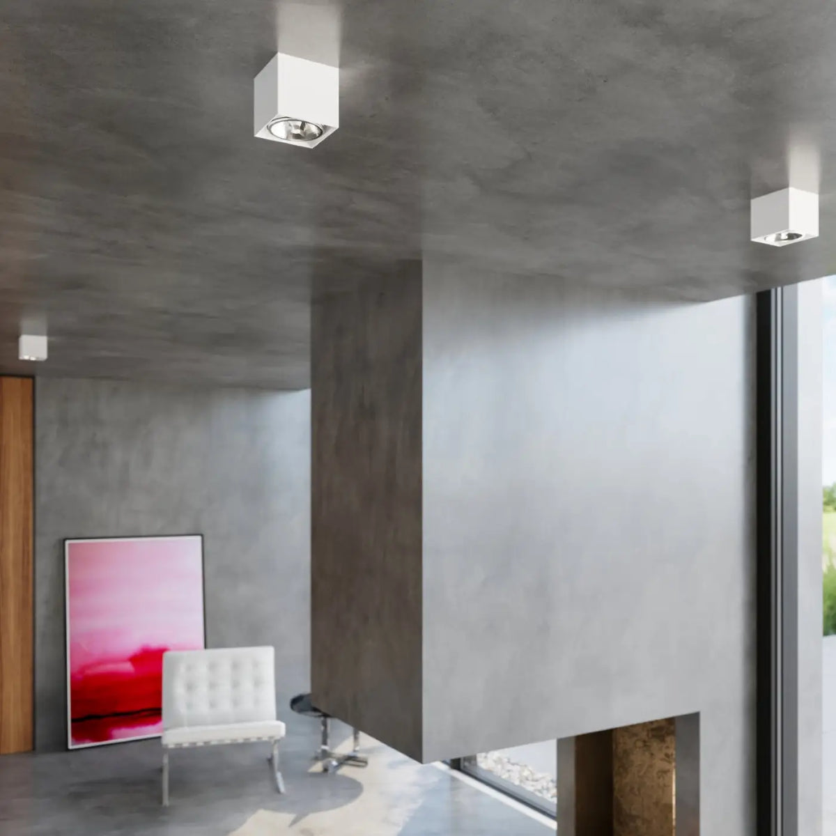 Plafonnier spot cube en aluminium blanc, en saillie, GU10