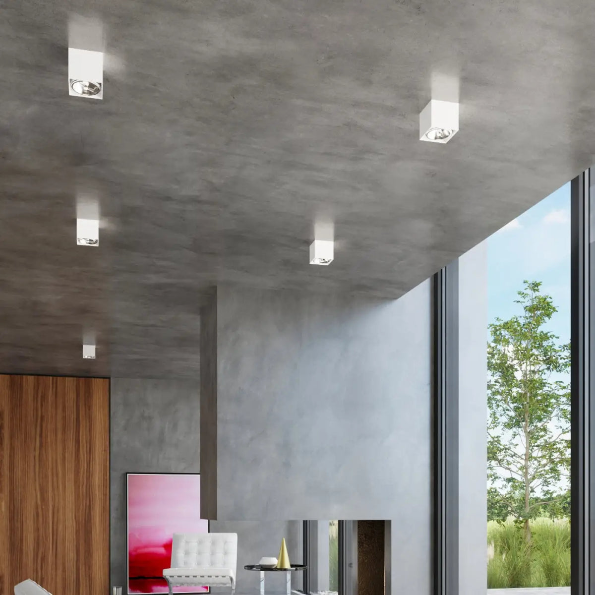Plafonnier spot cube en aluminium blanc, en saillie, GU10