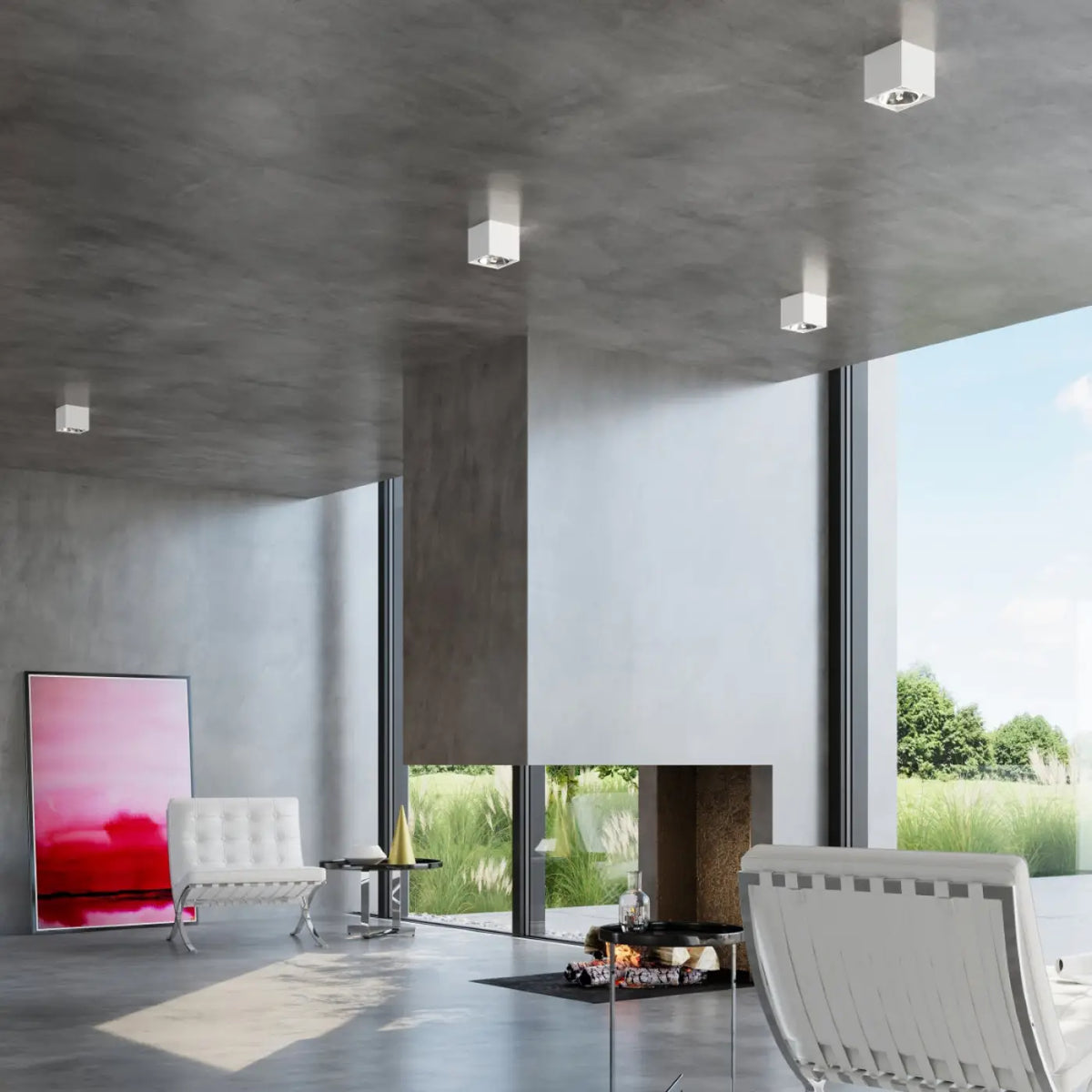 Plafonnier spot cube en aluminium blanc, en saillie, GU10
