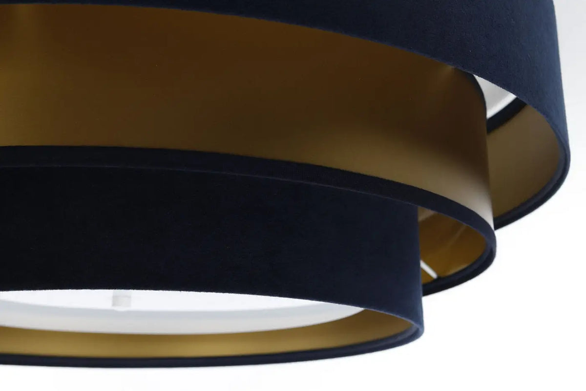 Plafonnier rond en tissu bleu marine et doré, 60 cm