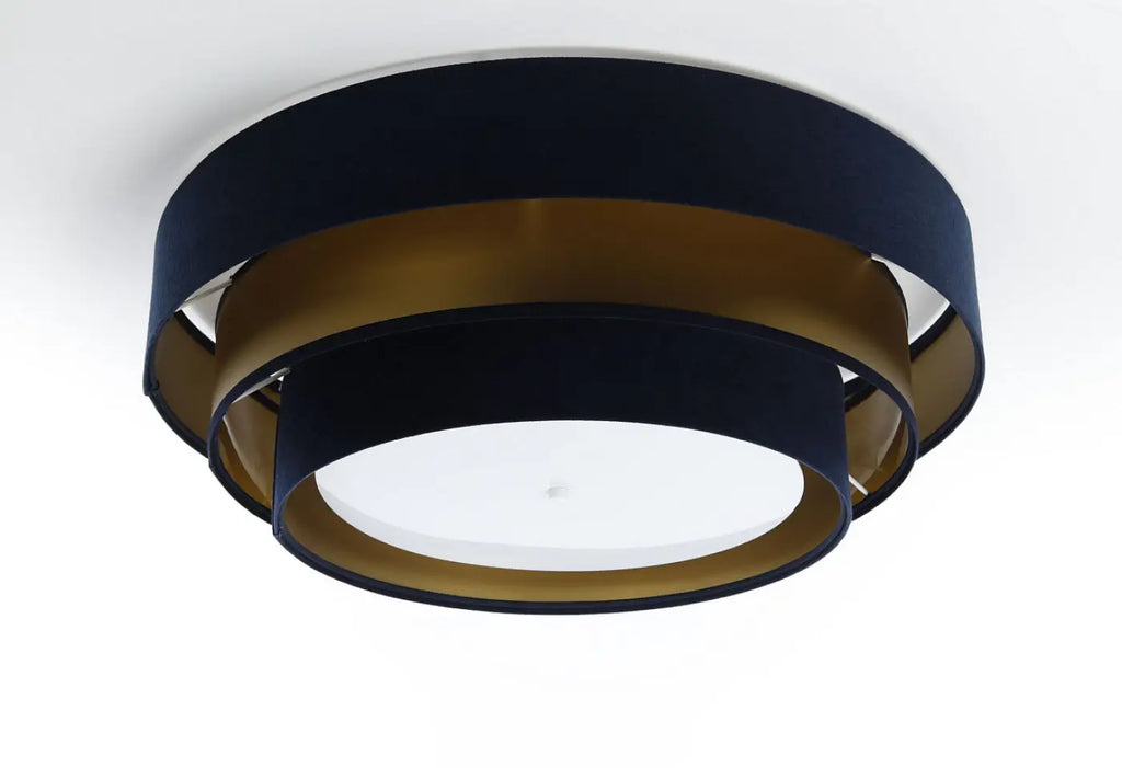 Plafonnier rond en tissu bleu marine et doré, 60 cm