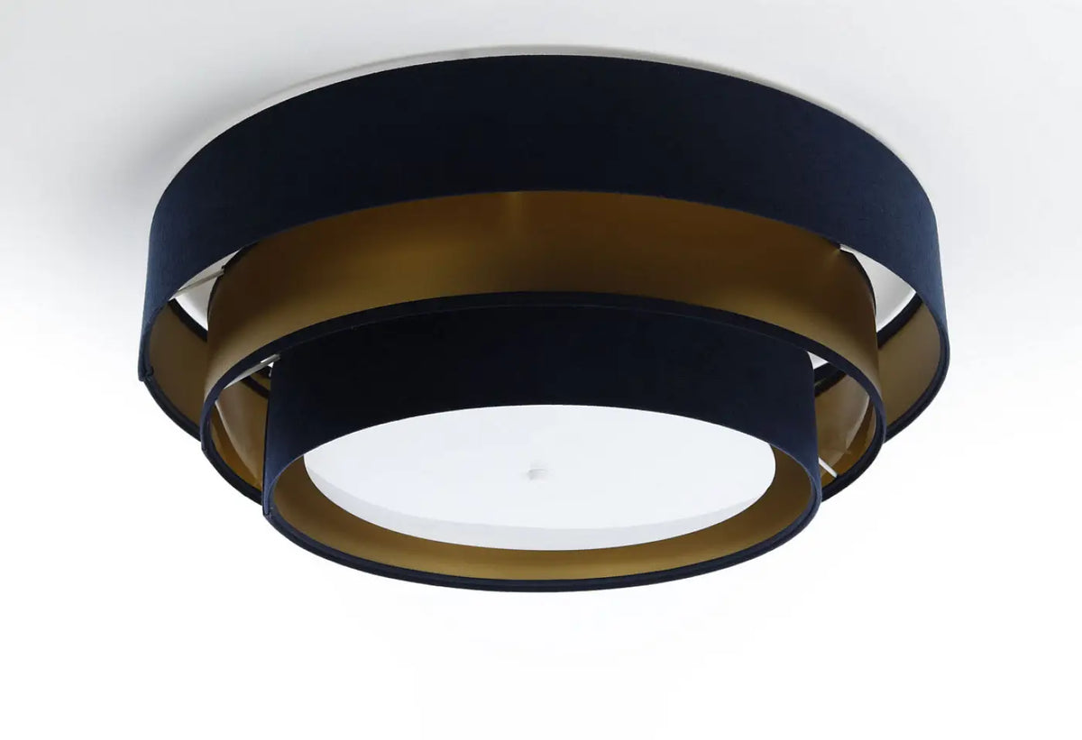 Plafonnier rond en tissu bleu marine et doré, 60 cm