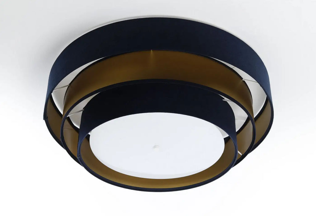 Plafonnier rond en tissu bleu marine et doré, 60 cm