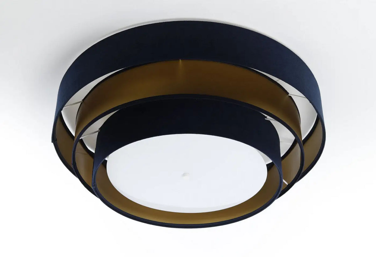 Plafonnier rond en tissu bleu marine et doré, 60 cm