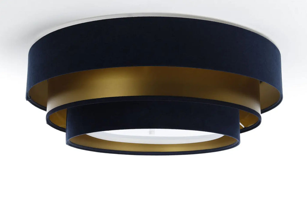Plafonnier rond en tissu bleu marine et doré, 60 cm