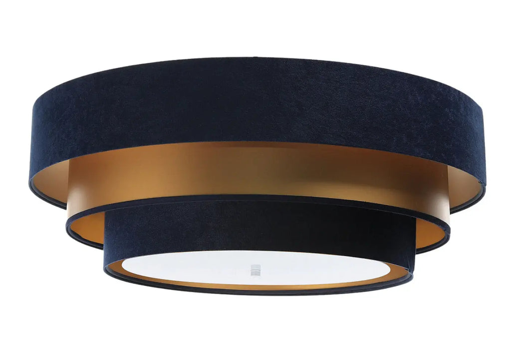Plafonnier rond en tissu bleu marine et doré, 60 cm