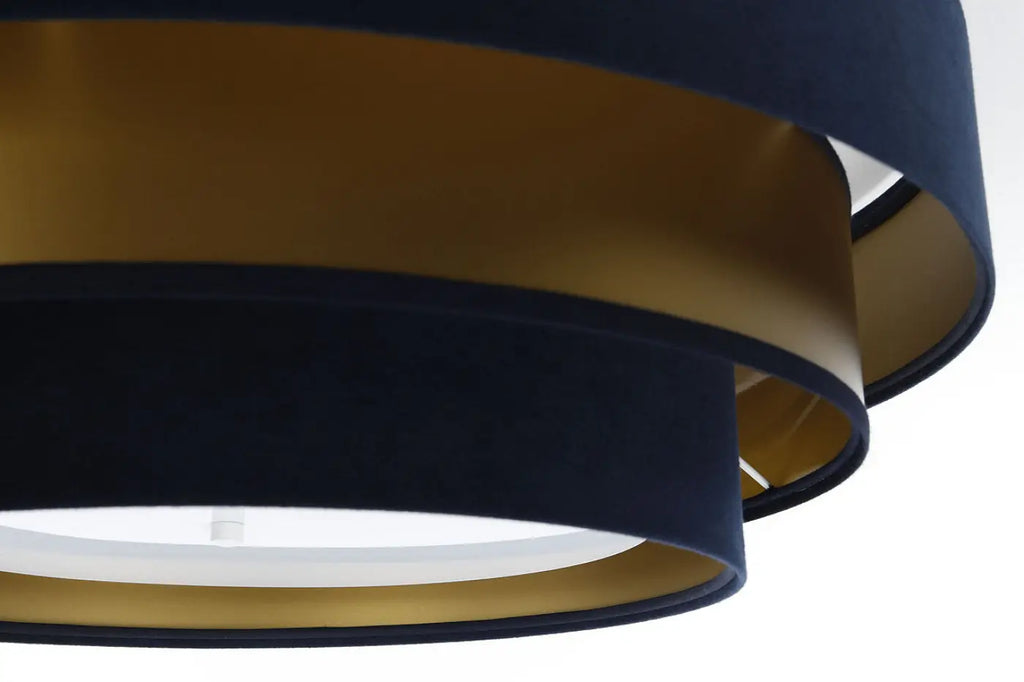 Plafonnier rond en tissu bleu marine et doré, 60 cm