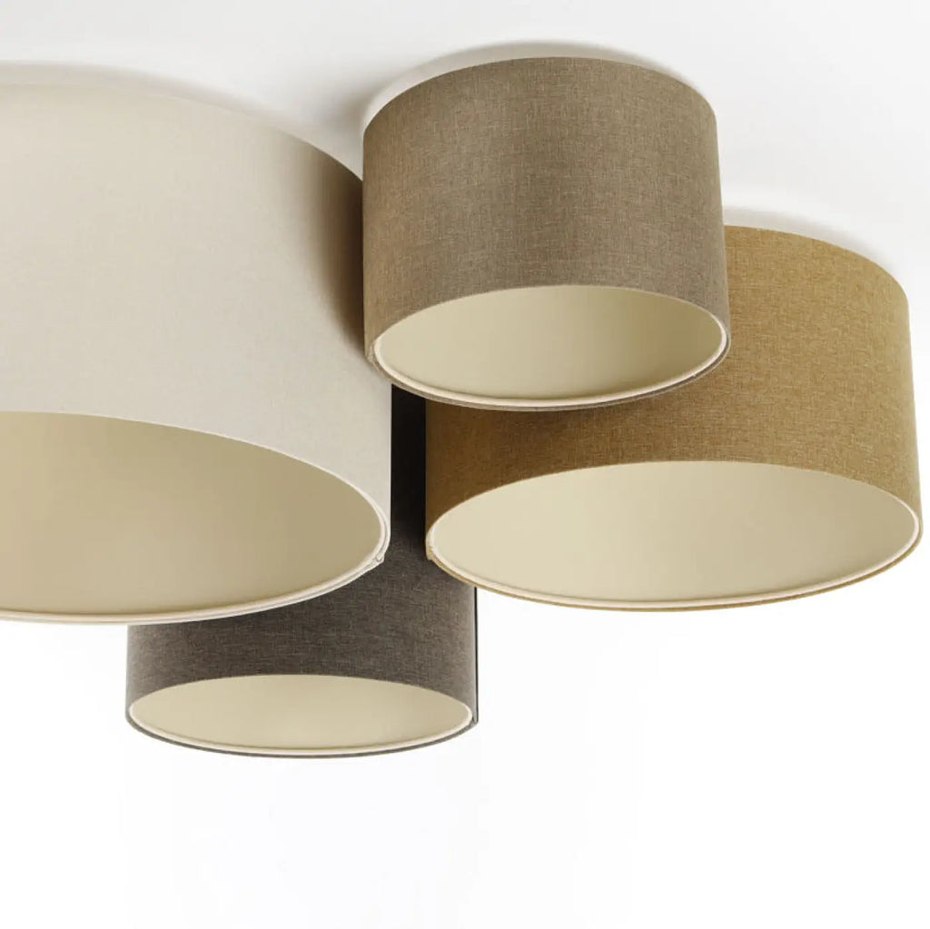Plafonnier bohème 4 cylindres en tissu, crème, caramel et graphite