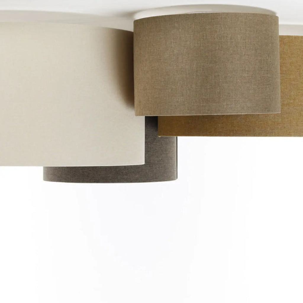 Plafonnier bohème 4 cylindres en tissu, crème, caramel et graphite