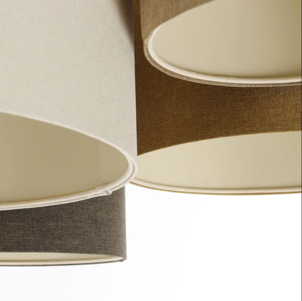Plafonnier bohème 4 cylindres en tissu, crème, caramel et graphite