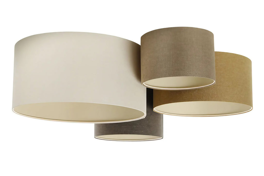 Plafonnier bohème 4 cylindres en tissu, crème, caramel et graphite