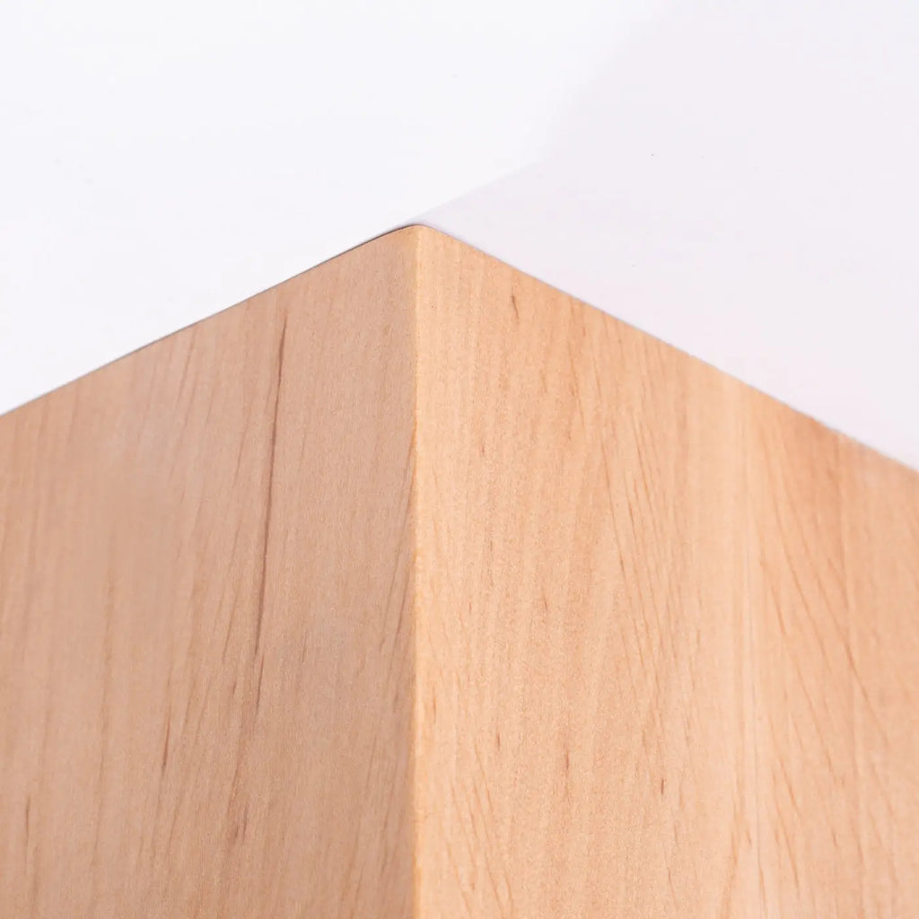 Plafonnier socle en bois naturel et globe en verre blanc