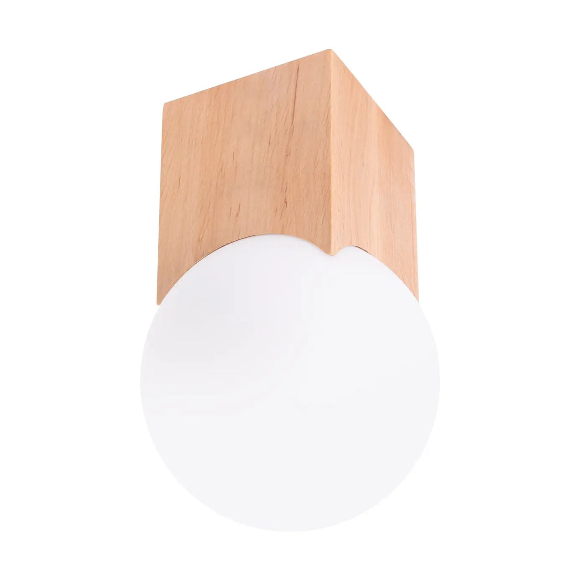 Plafonnier socle en bois naturel et globe en verre blanc