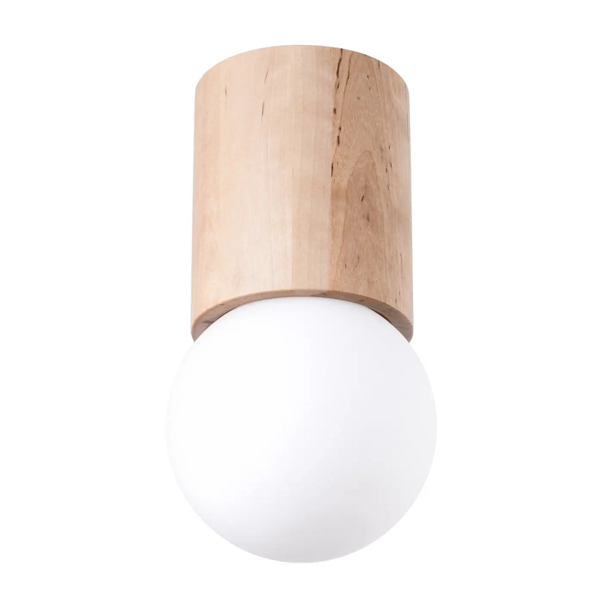 Plafonnier cylindre en bois naturel et globe opalin, 23 cm