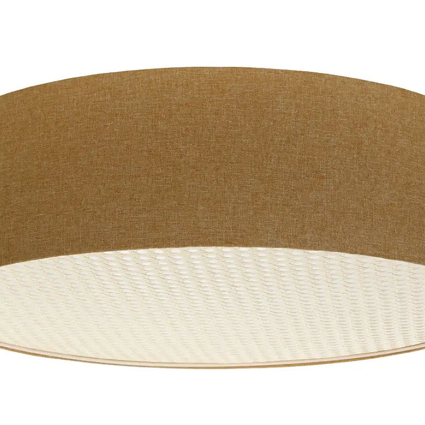 Plafonnier tissu brun et bande de rotin, de 40 à 70 cm