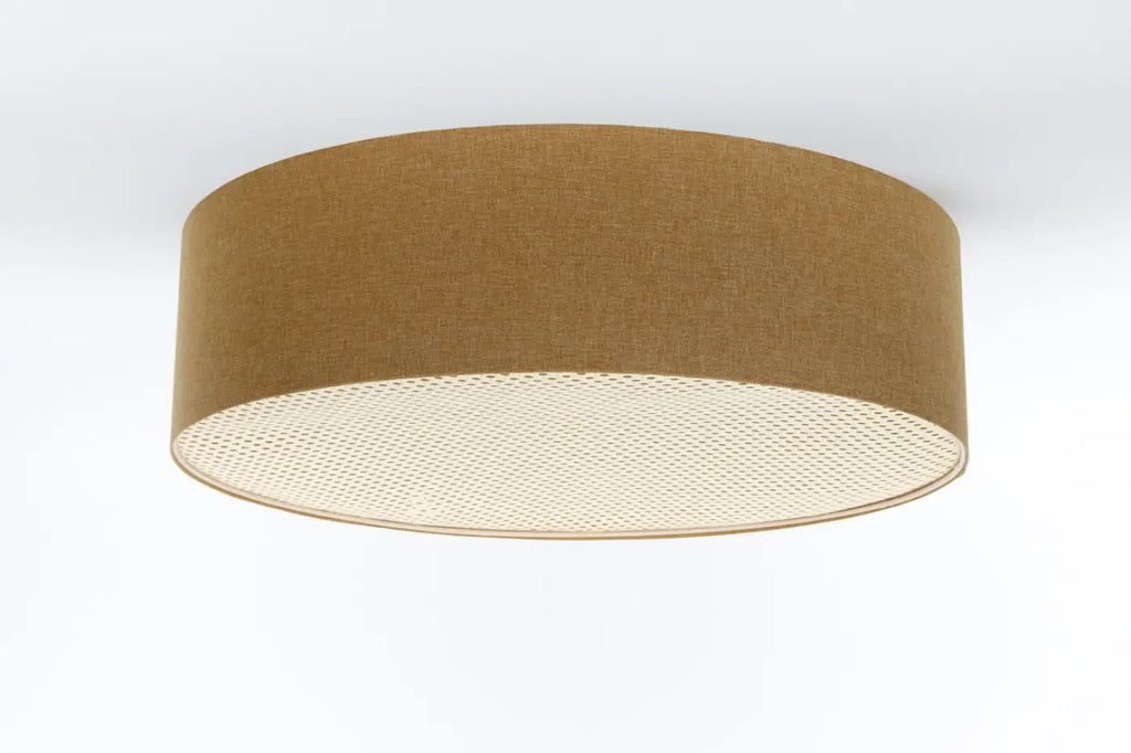 Plafonnier tissu brun et bande de rotin, de 40 à 70 cm