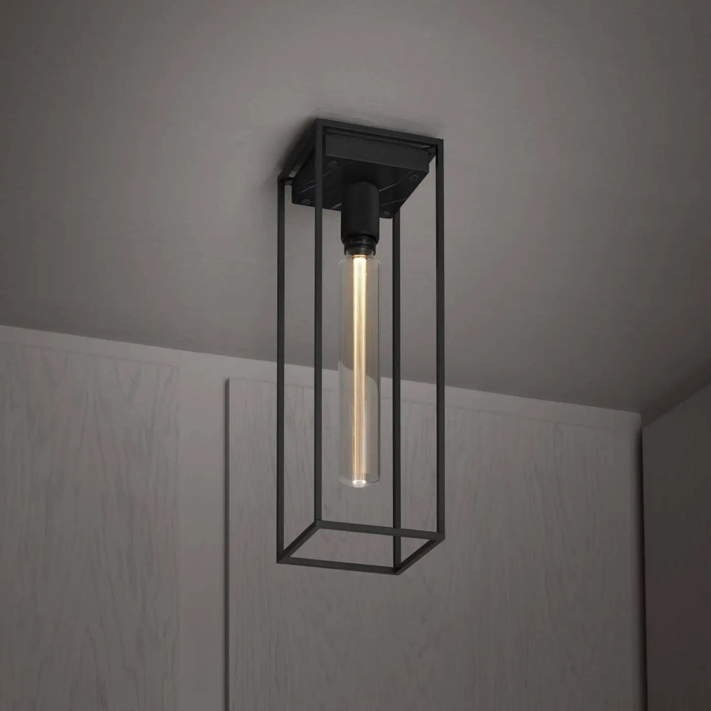 Plafonnier cage en acier noir sur plaque de marbre, 53 cm, noir