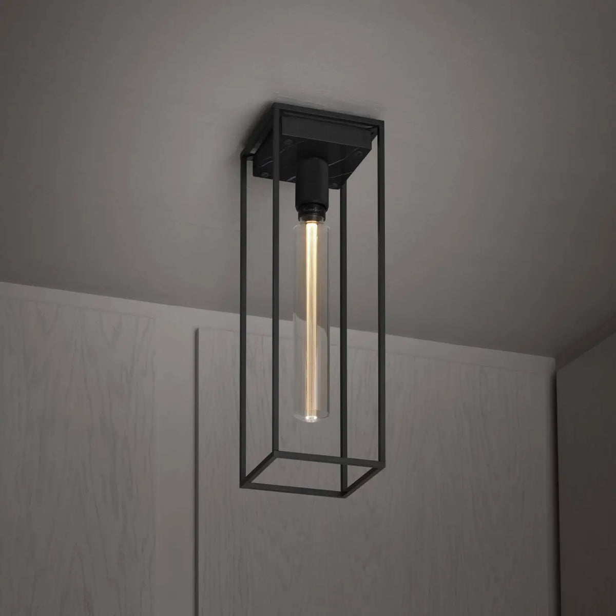Plafonnier cage en acier noir sur plaque de marbre, 53 cm, noir